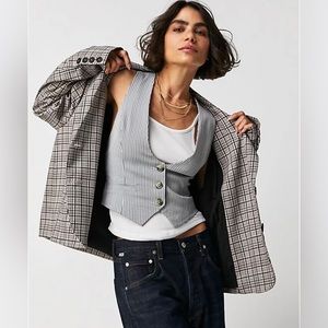NWT We The Free Cali Plaid Blazer in Dust Combo Sz S